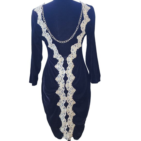 Wow Luxurious Embroidery Velvet Lace Gold Chain Party Prom Runway Designer Dress - Picture 14 of 16